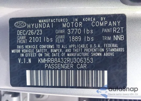 2024 Hyundai Venue Se z USA, uszkodzony, nr VIN KMHRB8A32RU306353